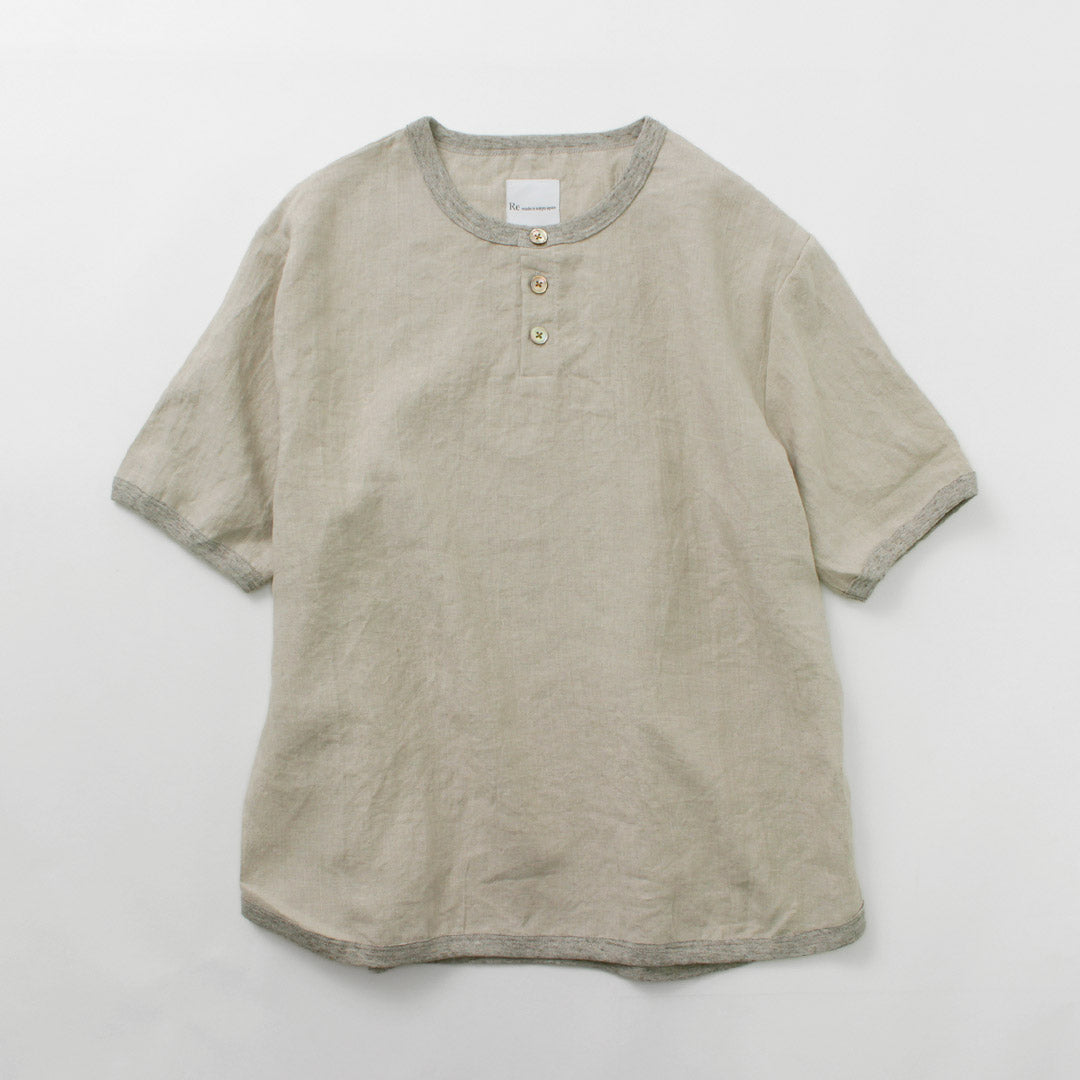 RE MADE IN TOKYO JAPAN / French Linen Henley-Neck T-Shirt