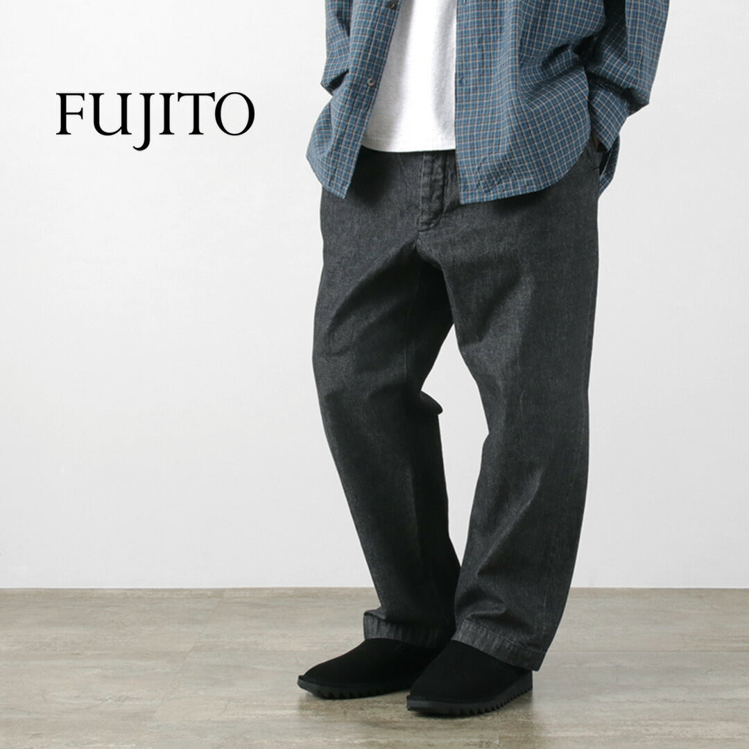 FUJITO / 2 條褶長褲 淺盎司牛仔布