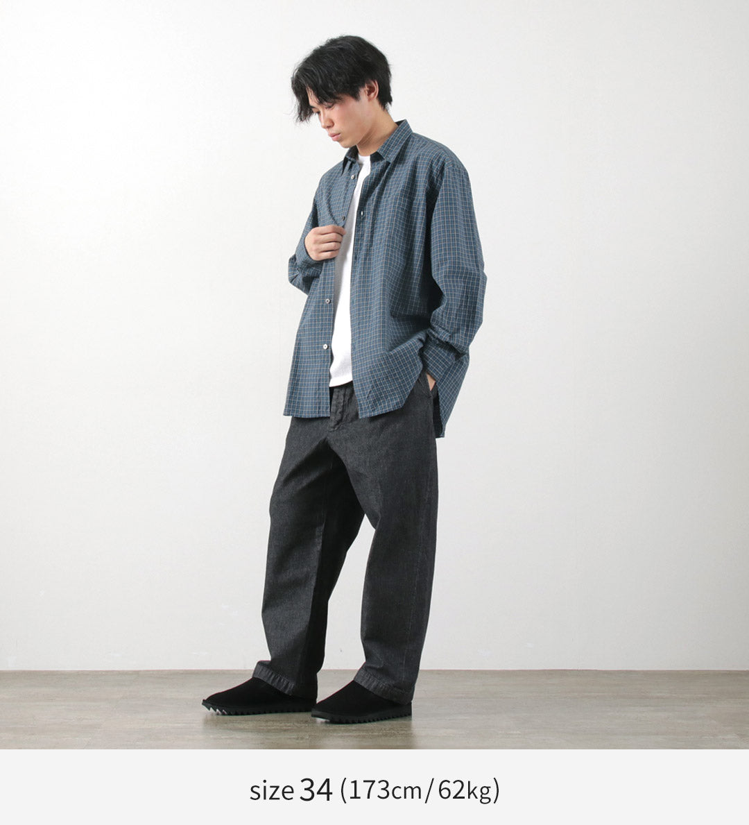 FUJITO / 2 條褶長褲 淺盎司牛仔布