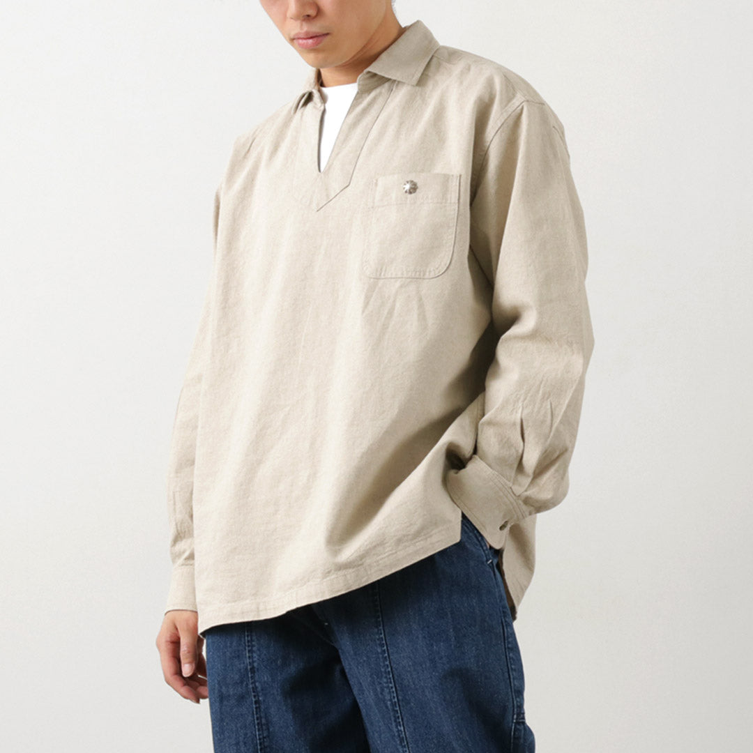 BARNS / Bouton skipper en lin coton fonctionne chemise concho