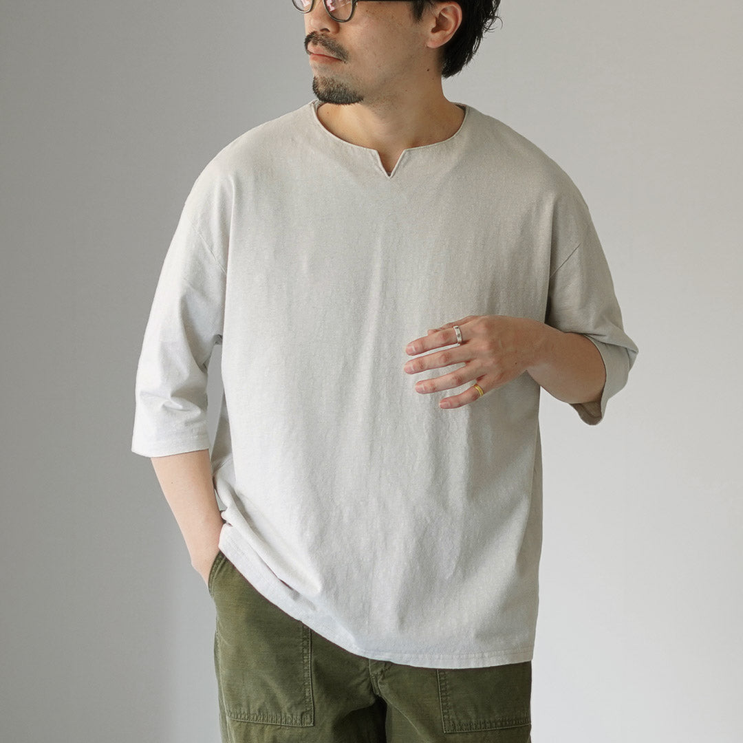 KEMA DESIGNS / Hemp Cotton Key-Neck T-Shirt