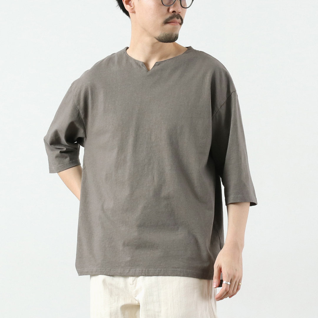 KEMA DESIGNS / Hemp Cotton Key-Neck T-Shirt