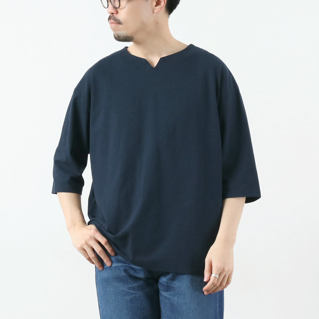 KEMA DESIGNS / Hemp Cotton Key-Neck T-Shirt