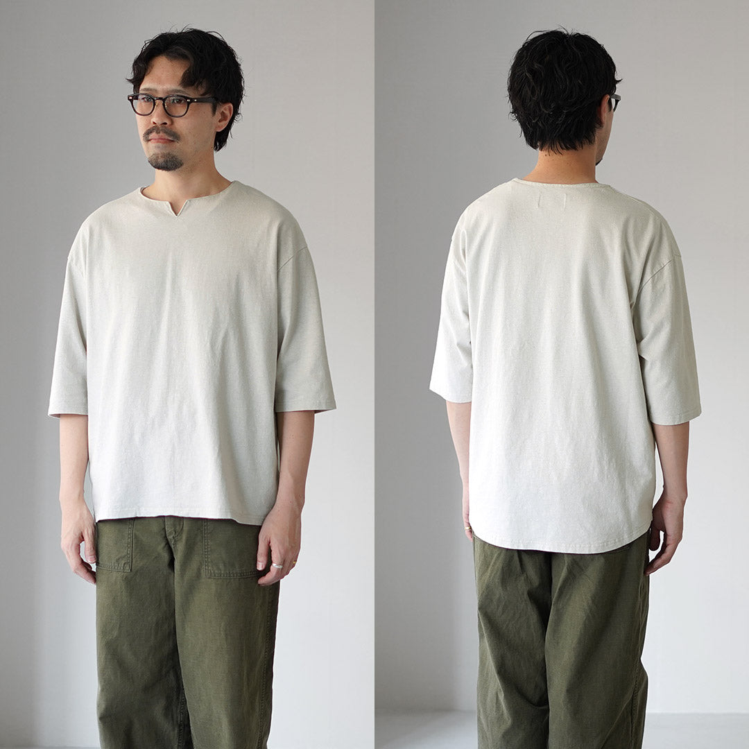 KEMA DESIGNS / Hemp Cotton Key-Neck T-Shirt