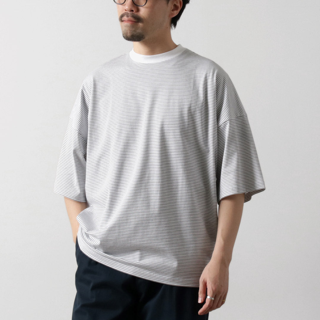 HANDVAERK / Short Sleeve Tapered Big Striped T-Shirt