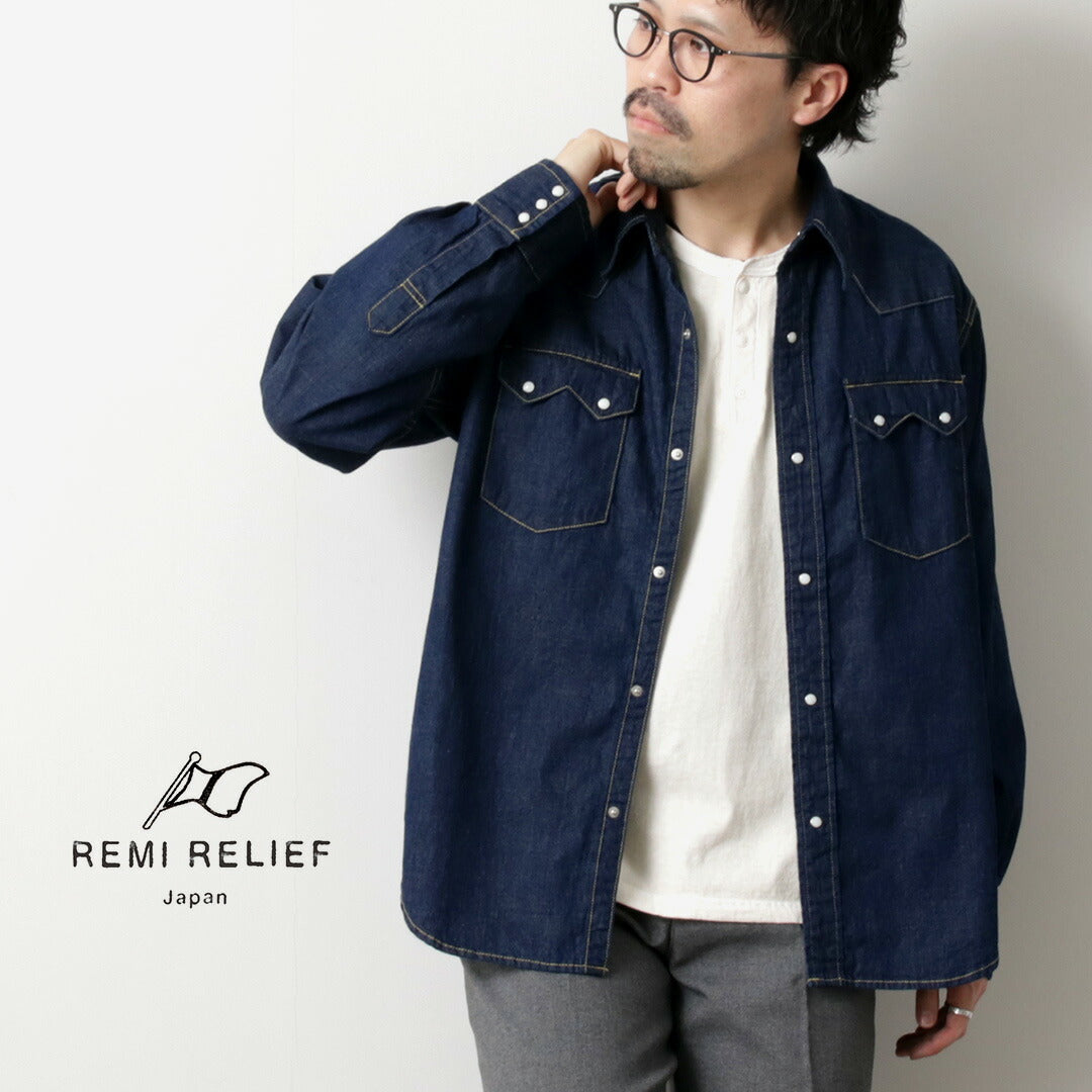REMI RELIEF / Camisa vaquera vaquera con solapa de dientes de sierra de 8,5 oz