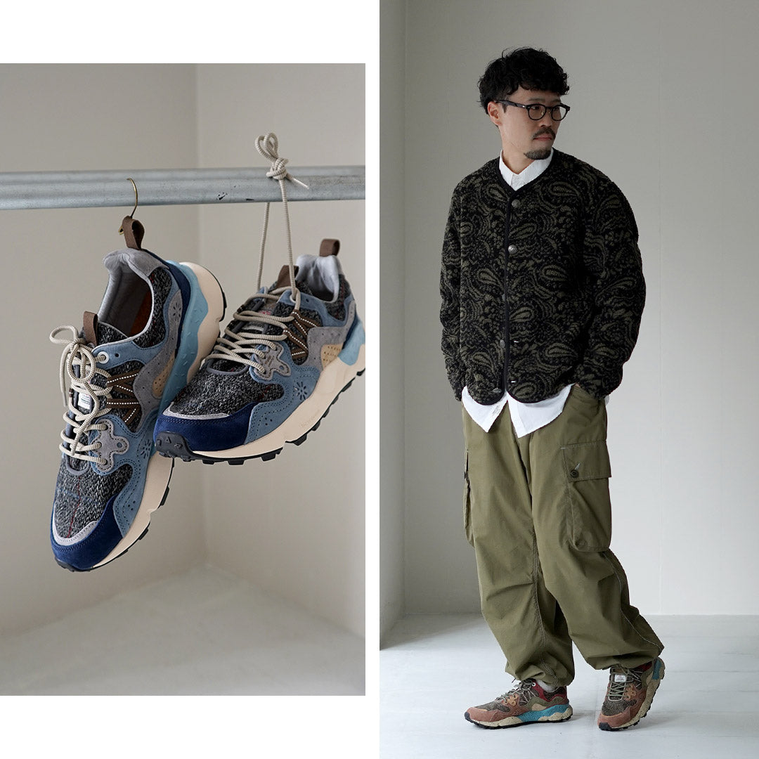 FLOWER MOUNTAIN / Yamano 3 Harris Tweed et baskets en daim de porc