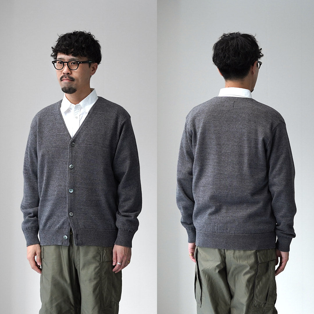 YONETOMI NEW BASIC / Cardigan américain en tricot de laine et de coton