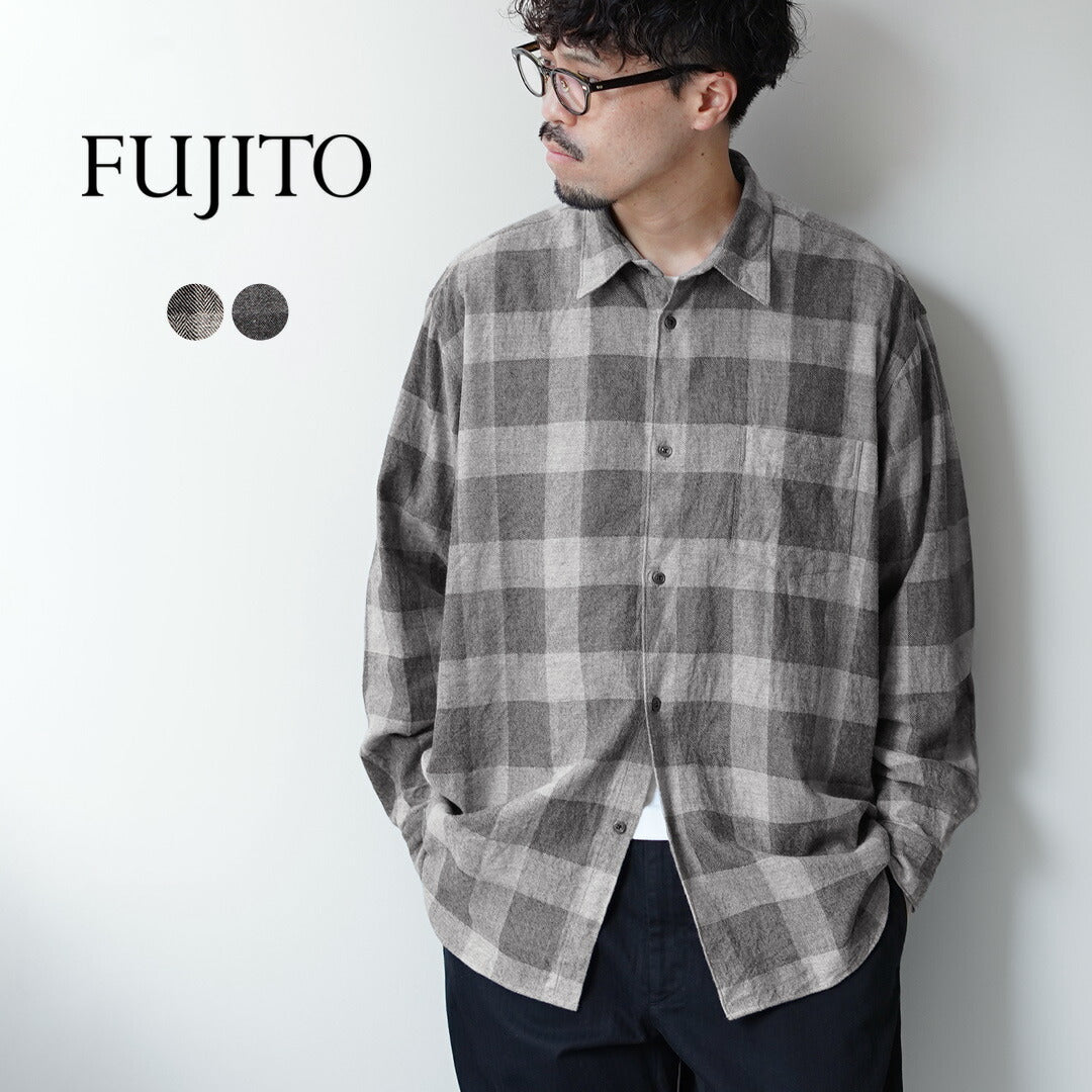 FUJITO / Cotton/Yak Block Plaid Big Size Shirt