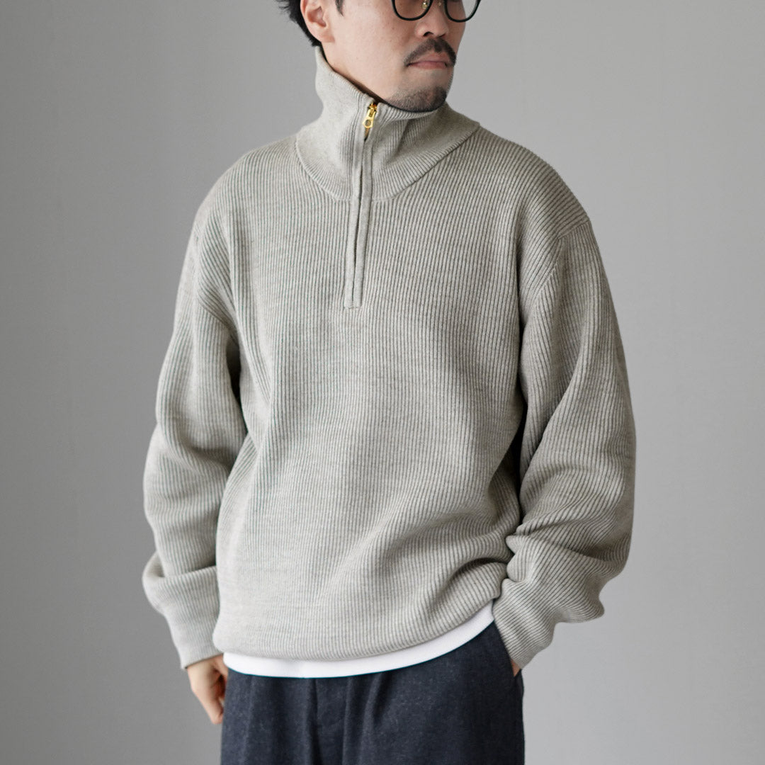 UNDYED / Organic Cotton Ribbed Half-Zip Knit
