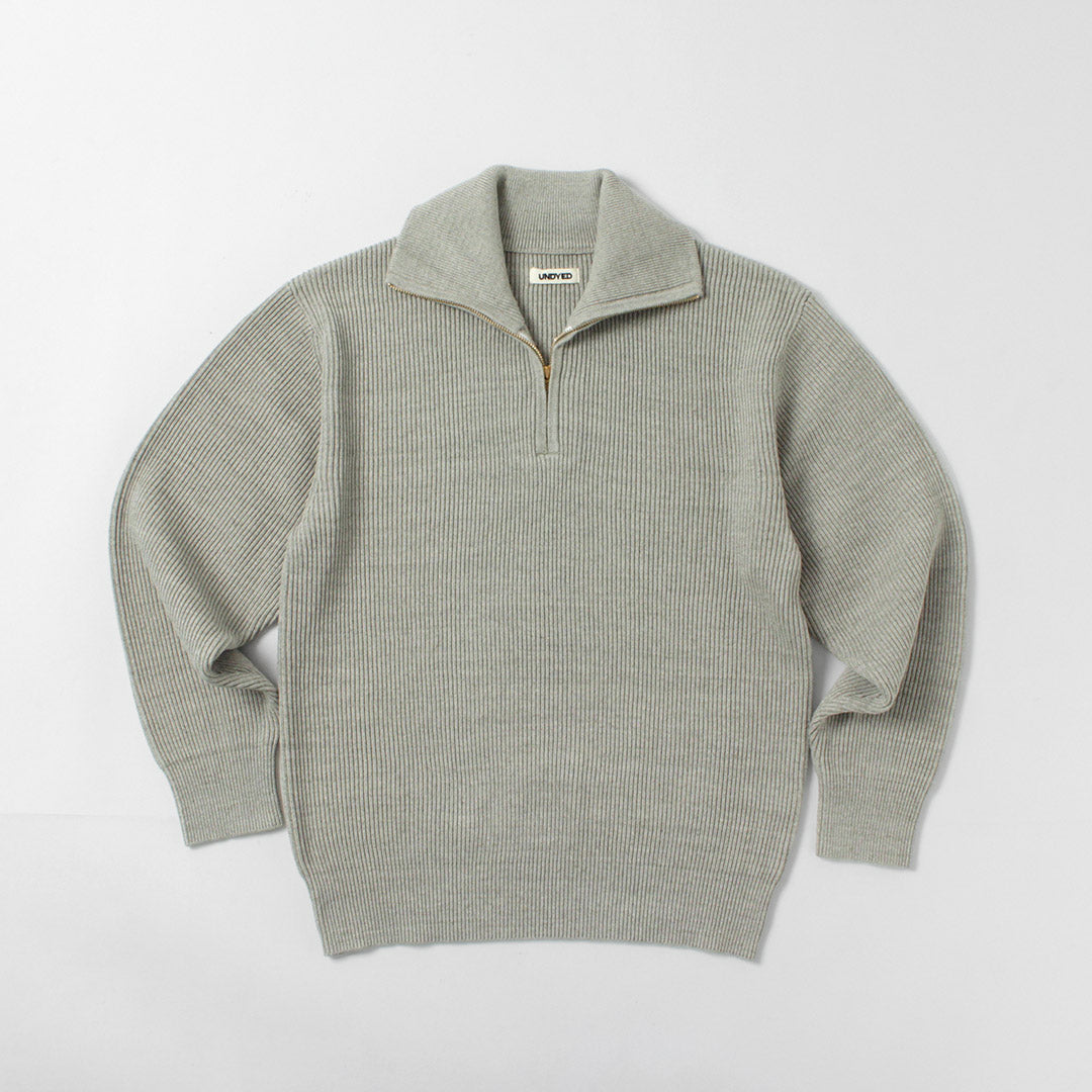 UNDYED / Organic Cotton Ribbed Half-Zip Knit