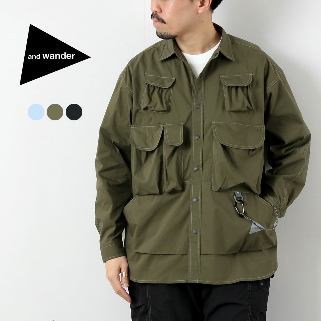 AND WANDER / Multi-Pocket Long Sleeve Shirt