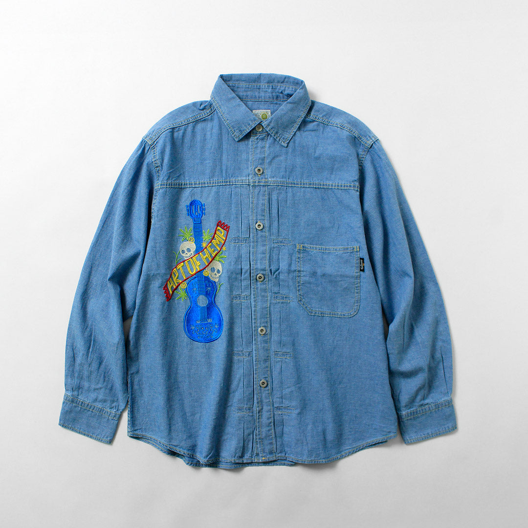 GOHEMP / Hemp Cotton Chambray Pleats Work Shirt