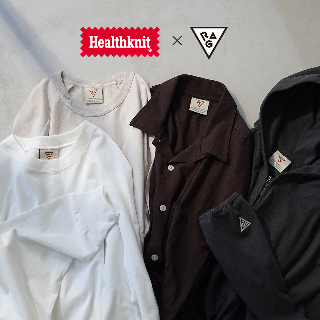HEALTHKNIT / HEALTHKNIT × RAG T-shirt exclusif à manches 3/4 et col rond raglan Jersey sec à extrémités ouvertes Finition désodorisante antibactérienne