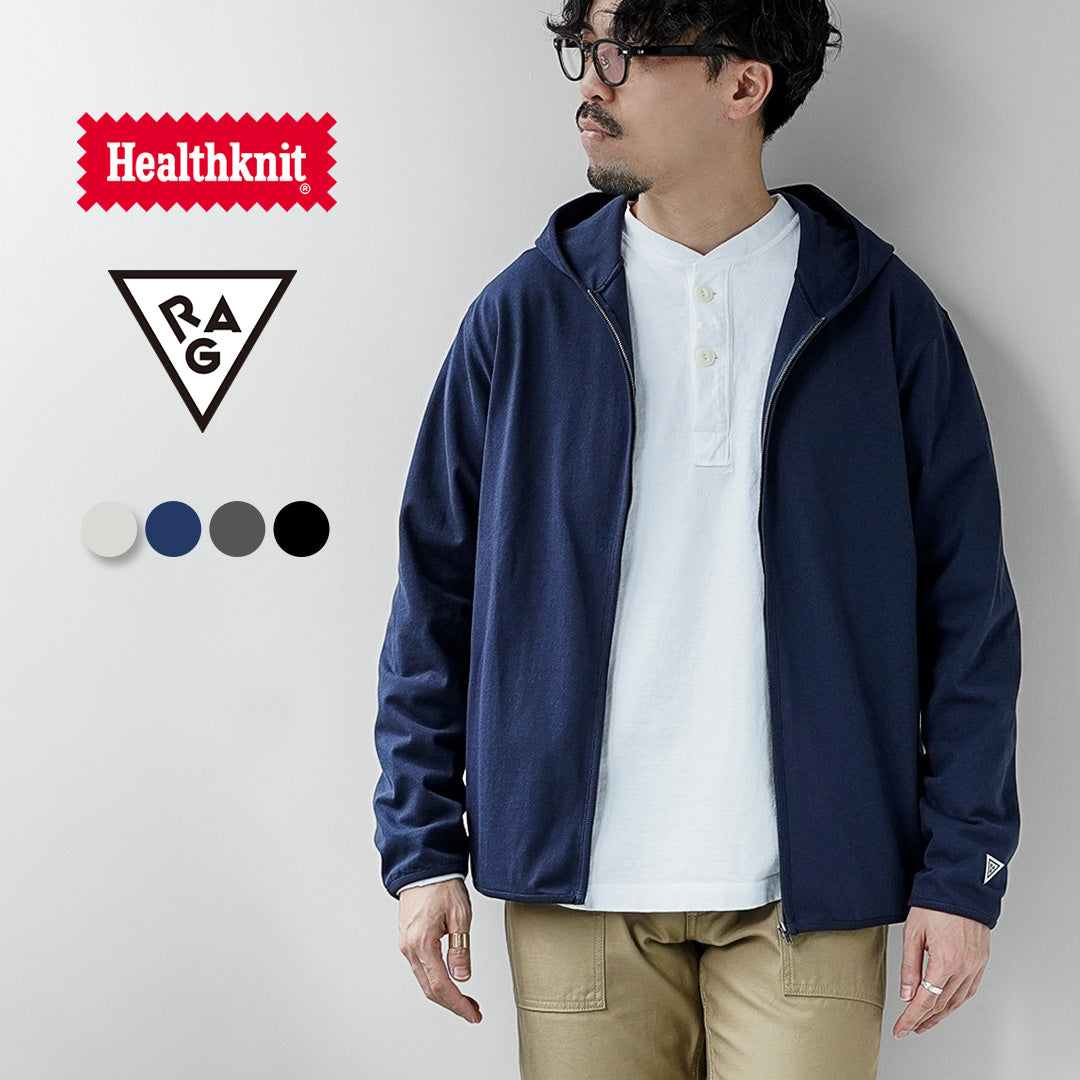 HEALTHKNIT / RAG Exclusivo Healthknit × Rag S/S Tee Sudadera con capucha y cremallera Jersey seco de extremo abierto Acabado desodorizante antibacteriano