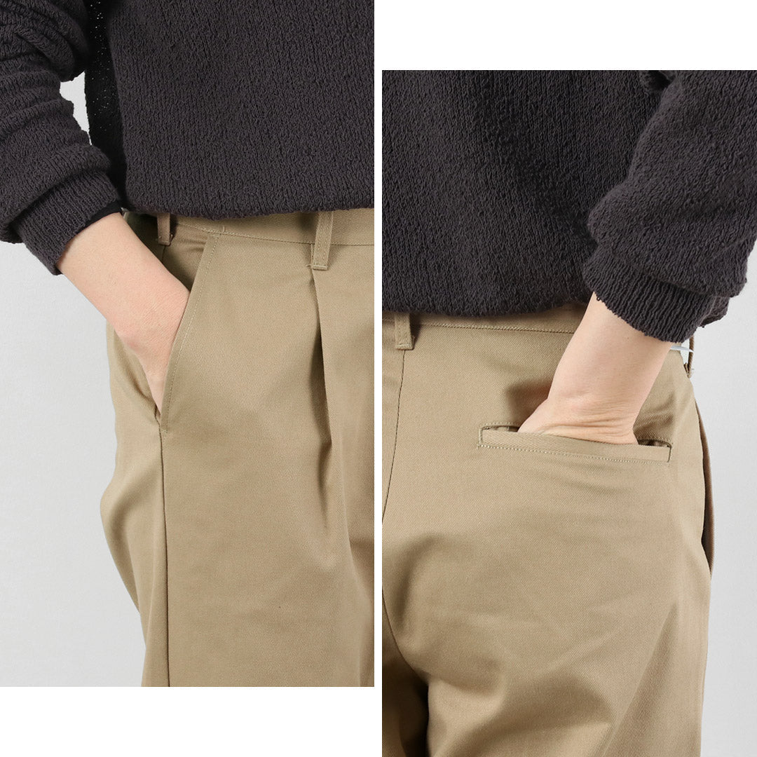 UNIVERSAL OVERALL / Heritage T/C Pantalones relajados de 1 pliegue Chinos con lavado biológico Stone Carver