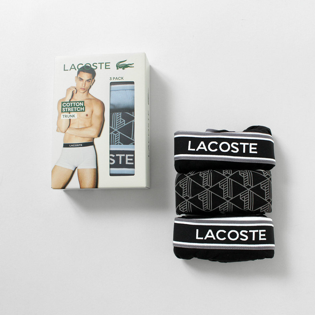 LACOSTE / Lot de 3 boxers en coton stretch monogramme et uni