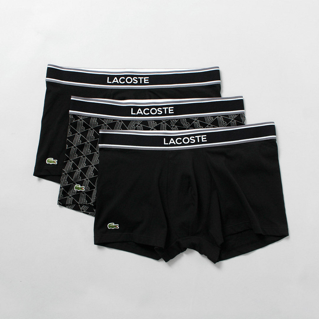 LACOSTE / Lot de 3 boxers en coton stretch monogramme et uni