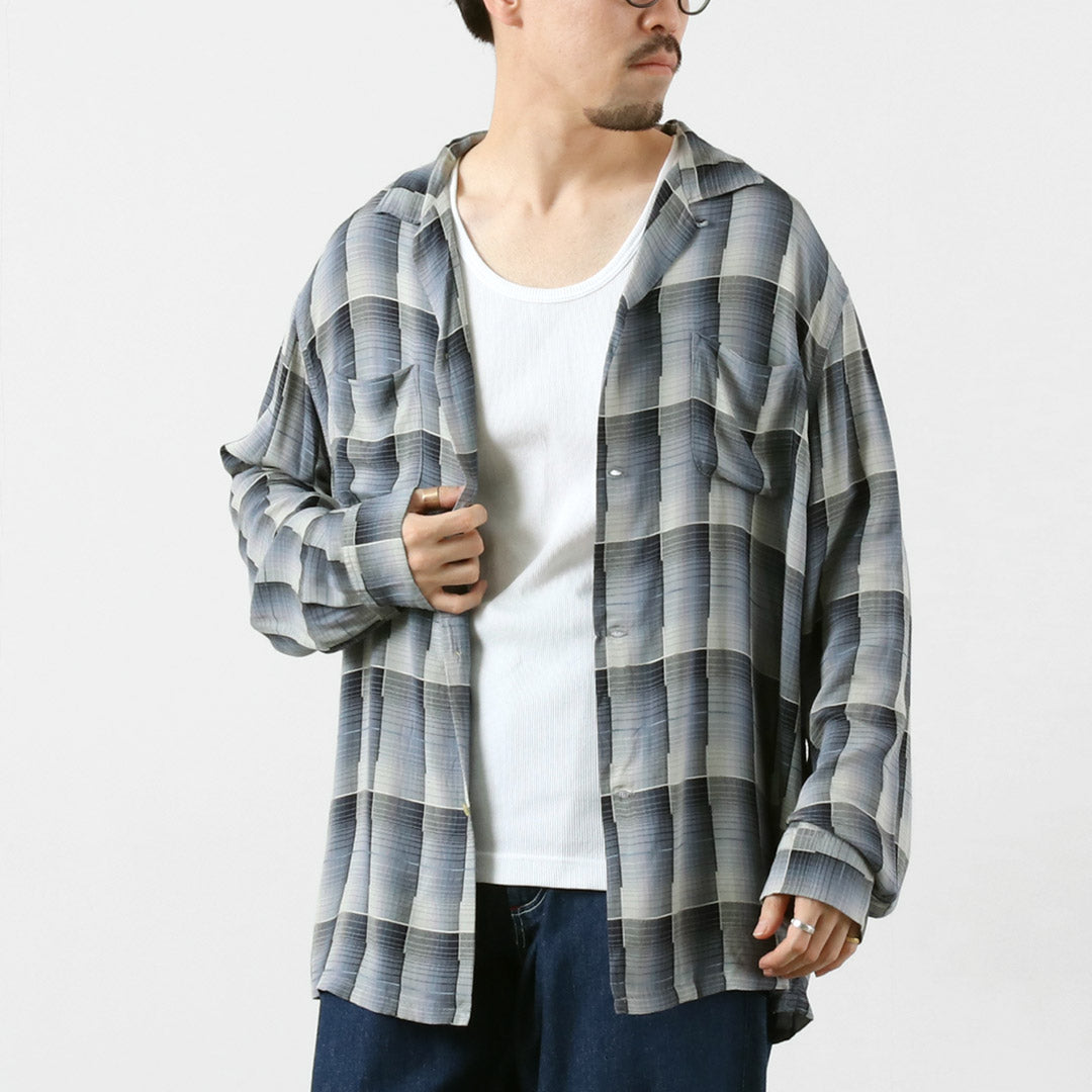 TOWNCRAFT / Chemise à col boucle à manches longues en rayonne ombrée des années 60