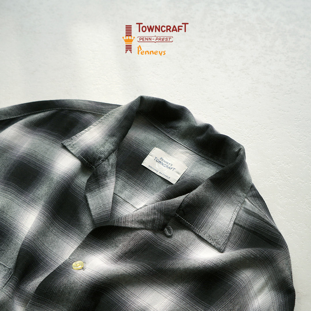 TOWNCRAFT / 60s Ombre Rayon Long-Sleeve Loop Collar Shirt