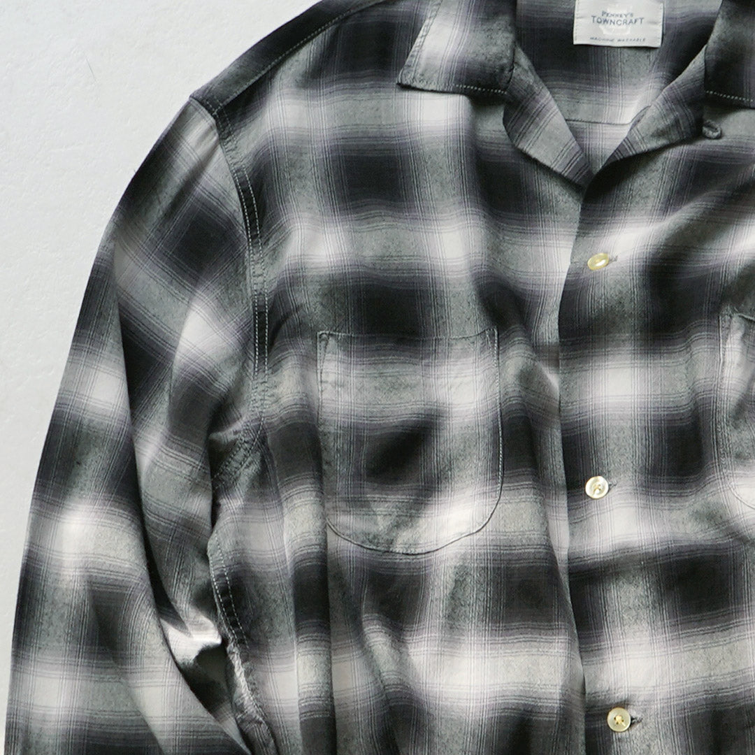 TOWNCRAFT / 60s Ombre Rayon Long-Sleeve Loop Collar Shirt