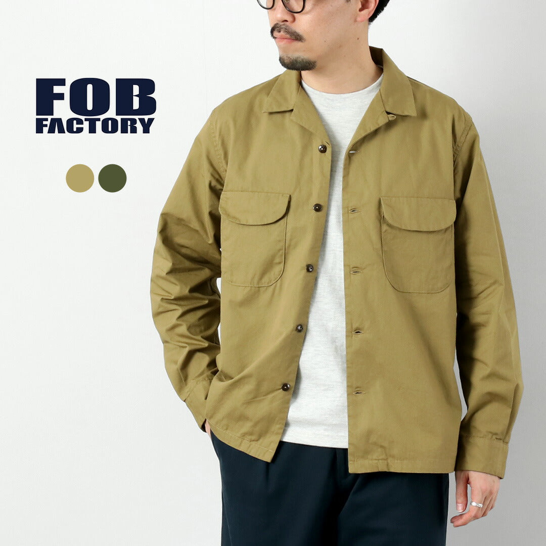 FOB FACTORY / F3515 Vat-dyed Poplin Open Collar Shirt