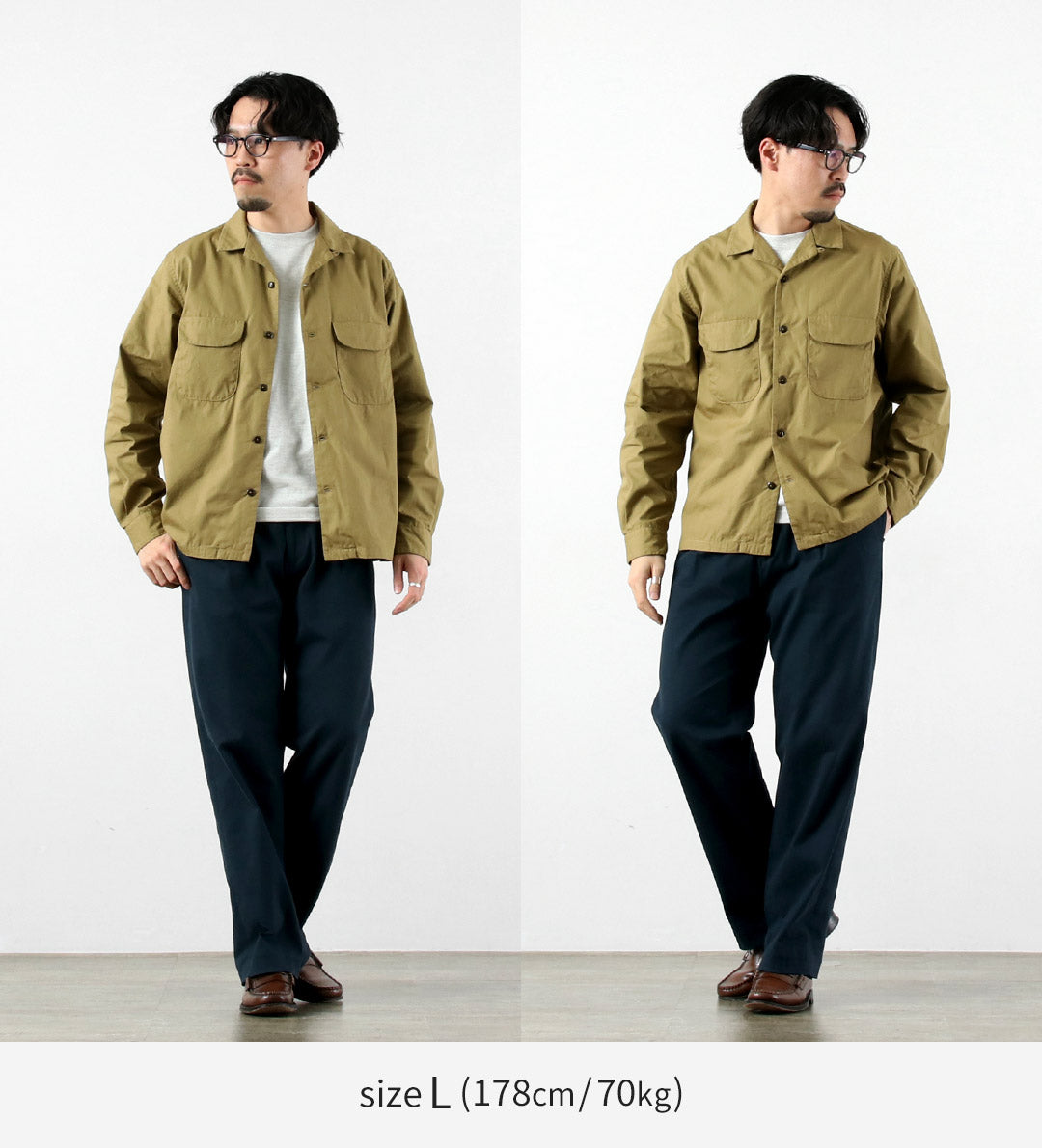 FOB FACTORY / F3515 Vat-dyed Poplin Open Collar Shirt