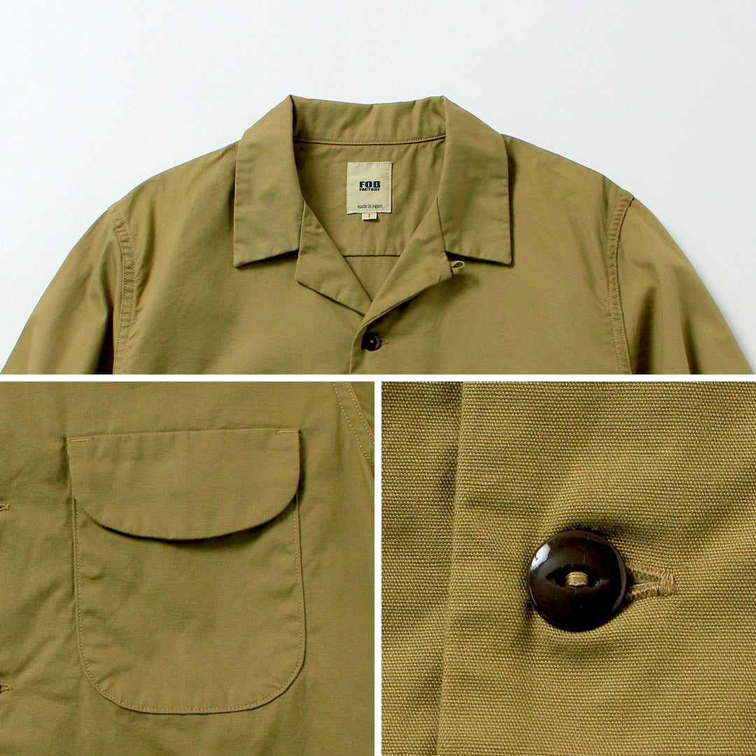 FOB FACTORY / F3515 Vat-dyed Poplin Open Collar Shirt