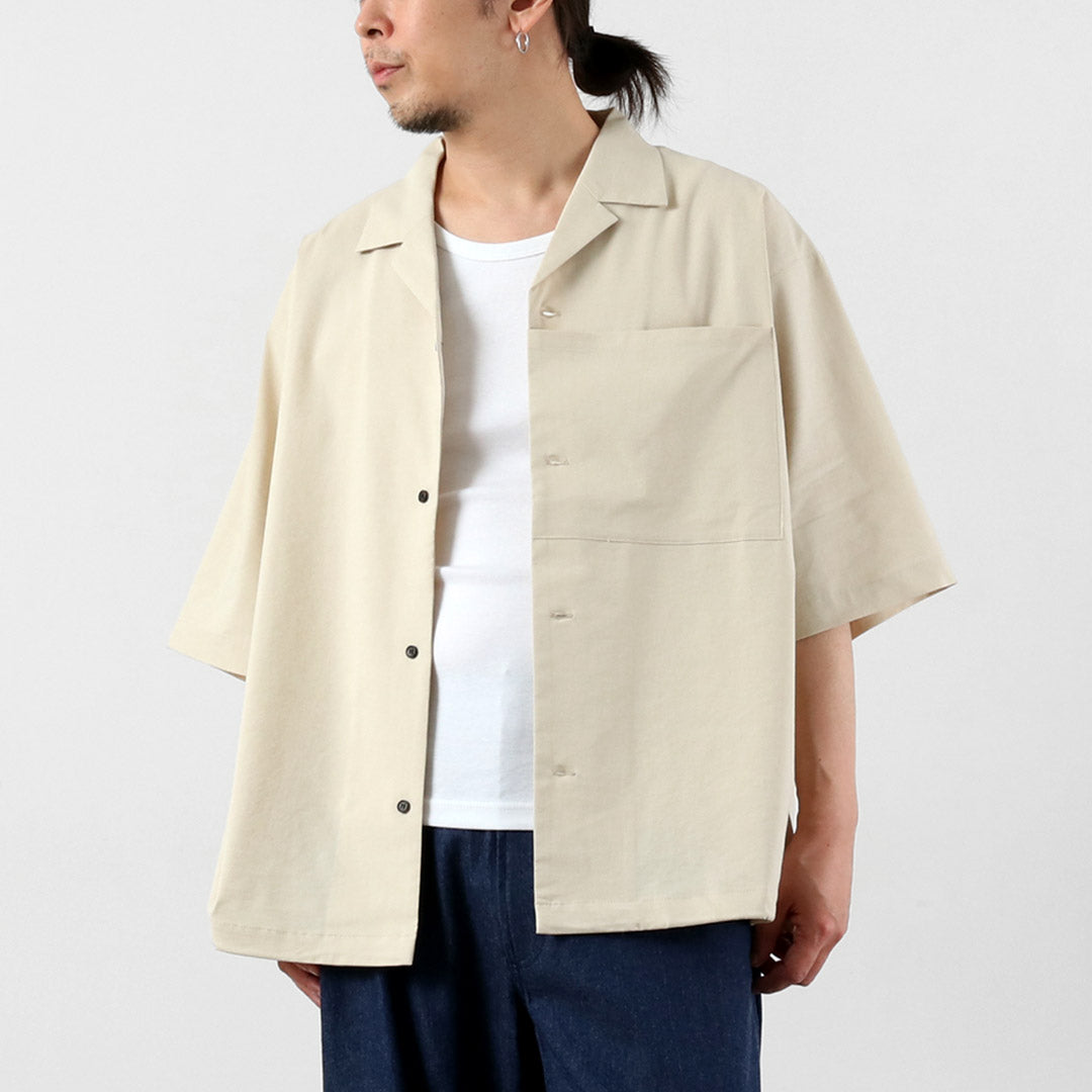 BASISBROEK / Linen-Blend Stretch Open Collar Shirt