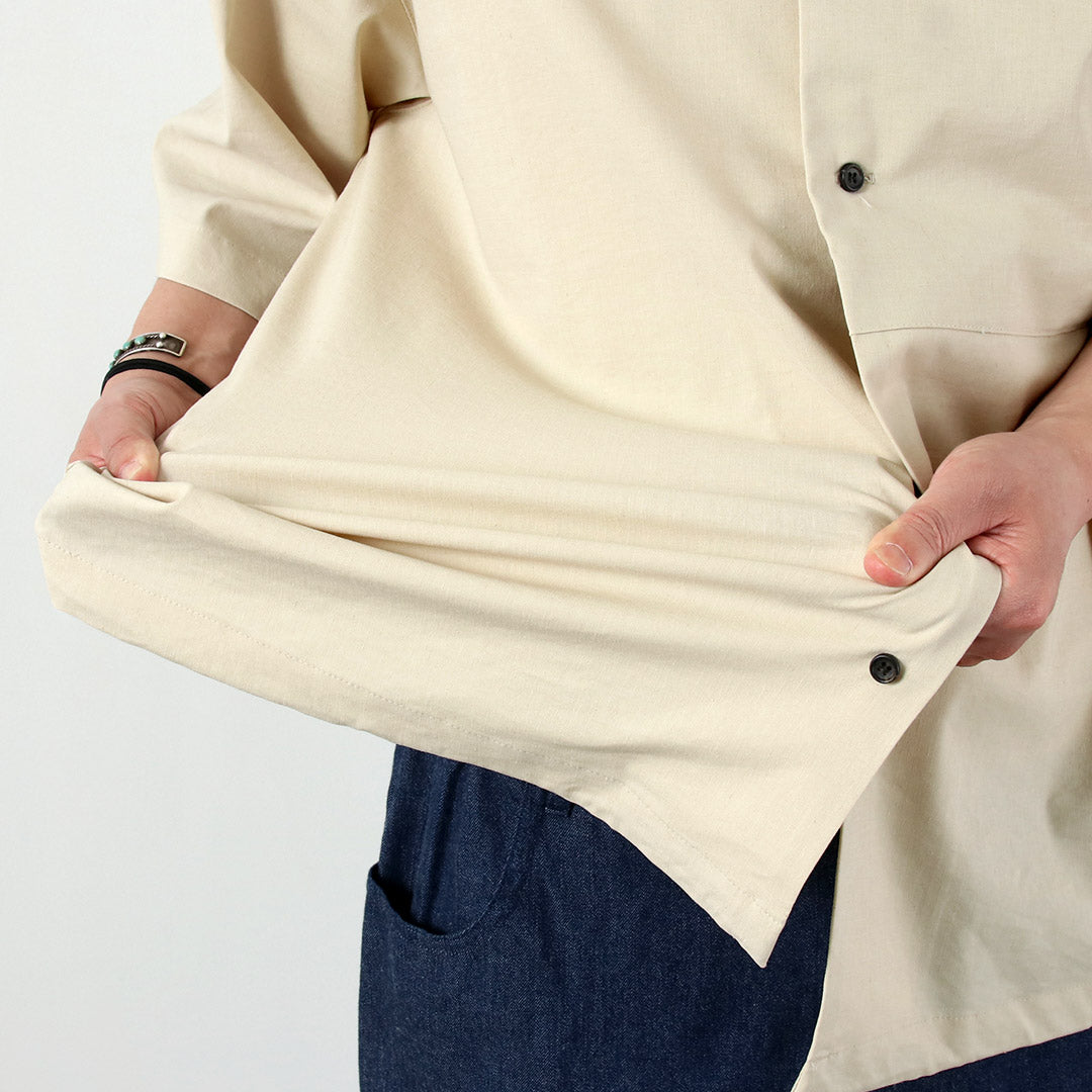 BASISBROEK / Linen-Blend Stretch Open Collar Shirt