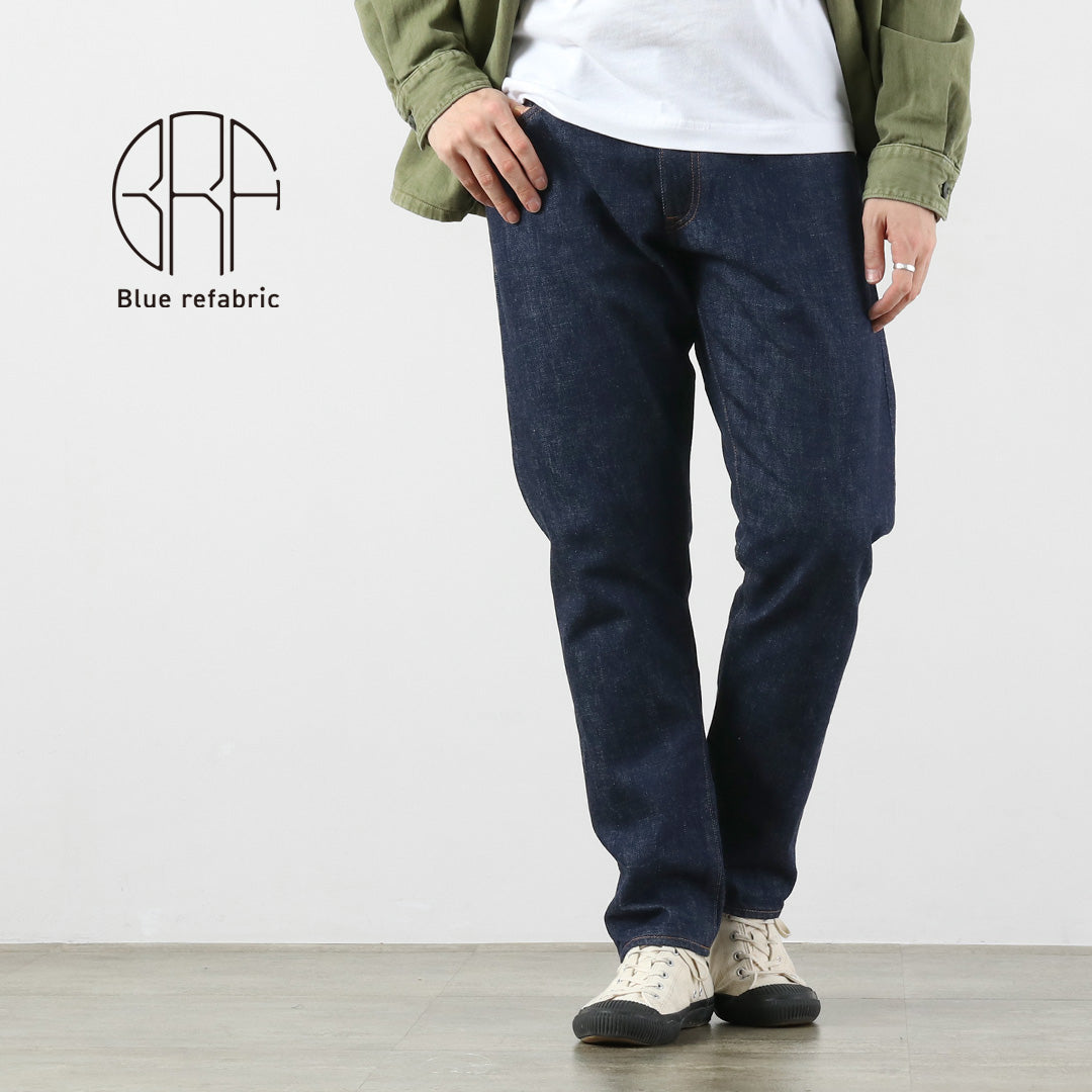 Tela azul / Jeans 5P cónicos semianchos de 13 oz