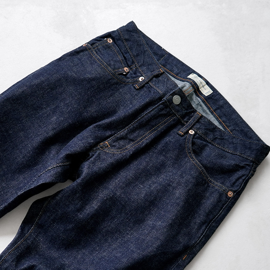 Tela azul / Jeans 5P cónicos semianchos de 13 oz