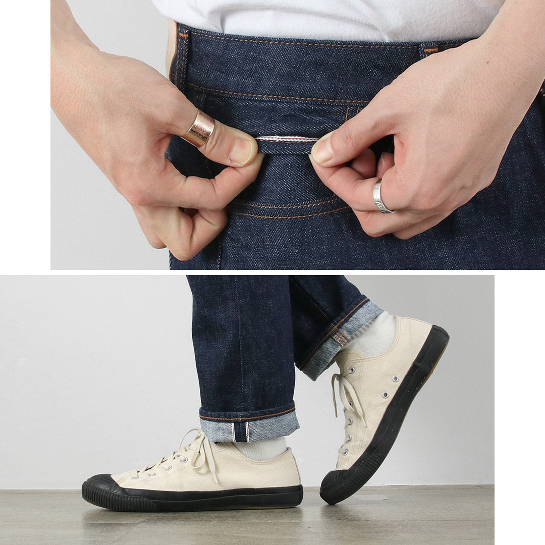 Tela azul / Jeans 5P cónicos semianchos de 13 oz