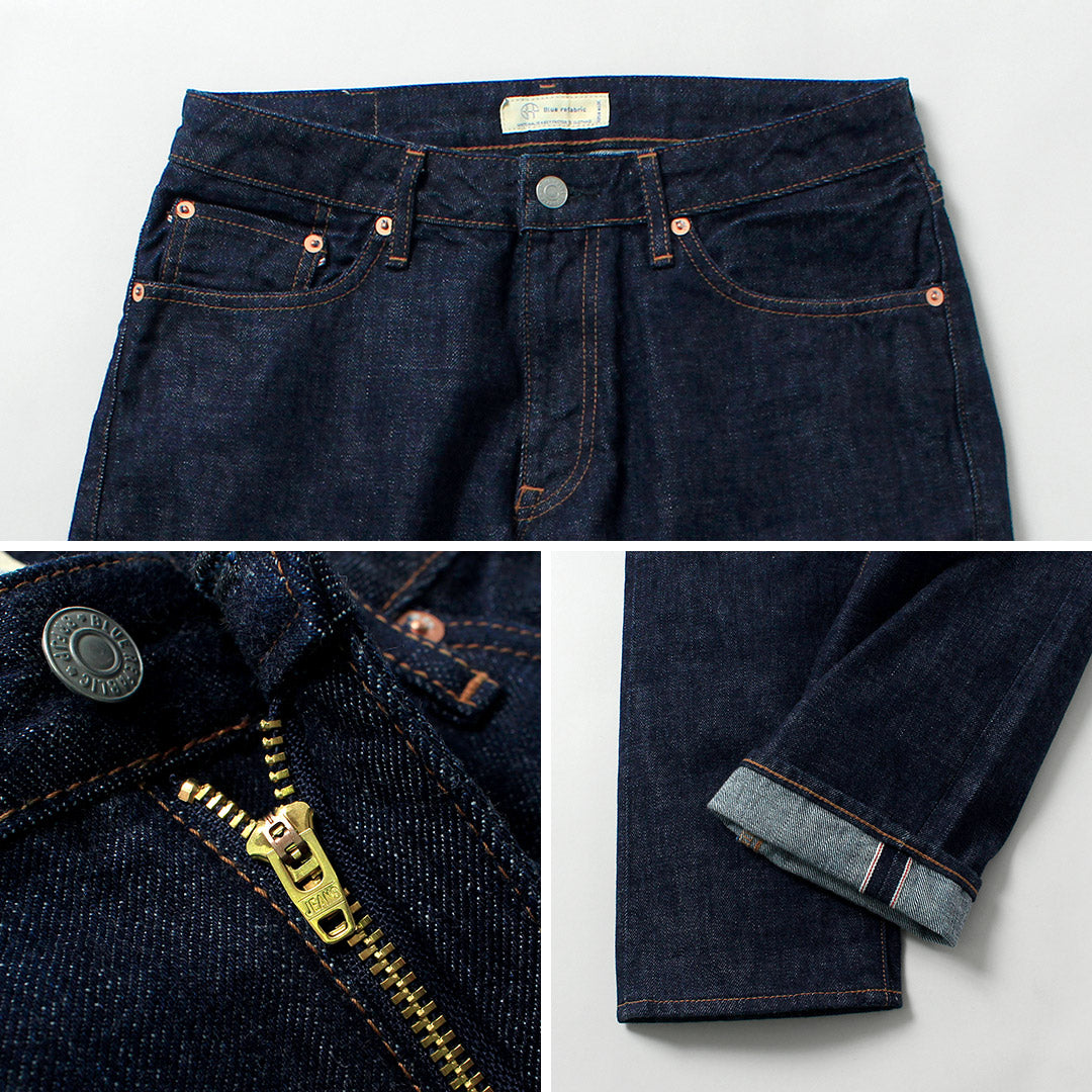 Tela azul / Jeans 5P cónicos semianchos de 13 oz