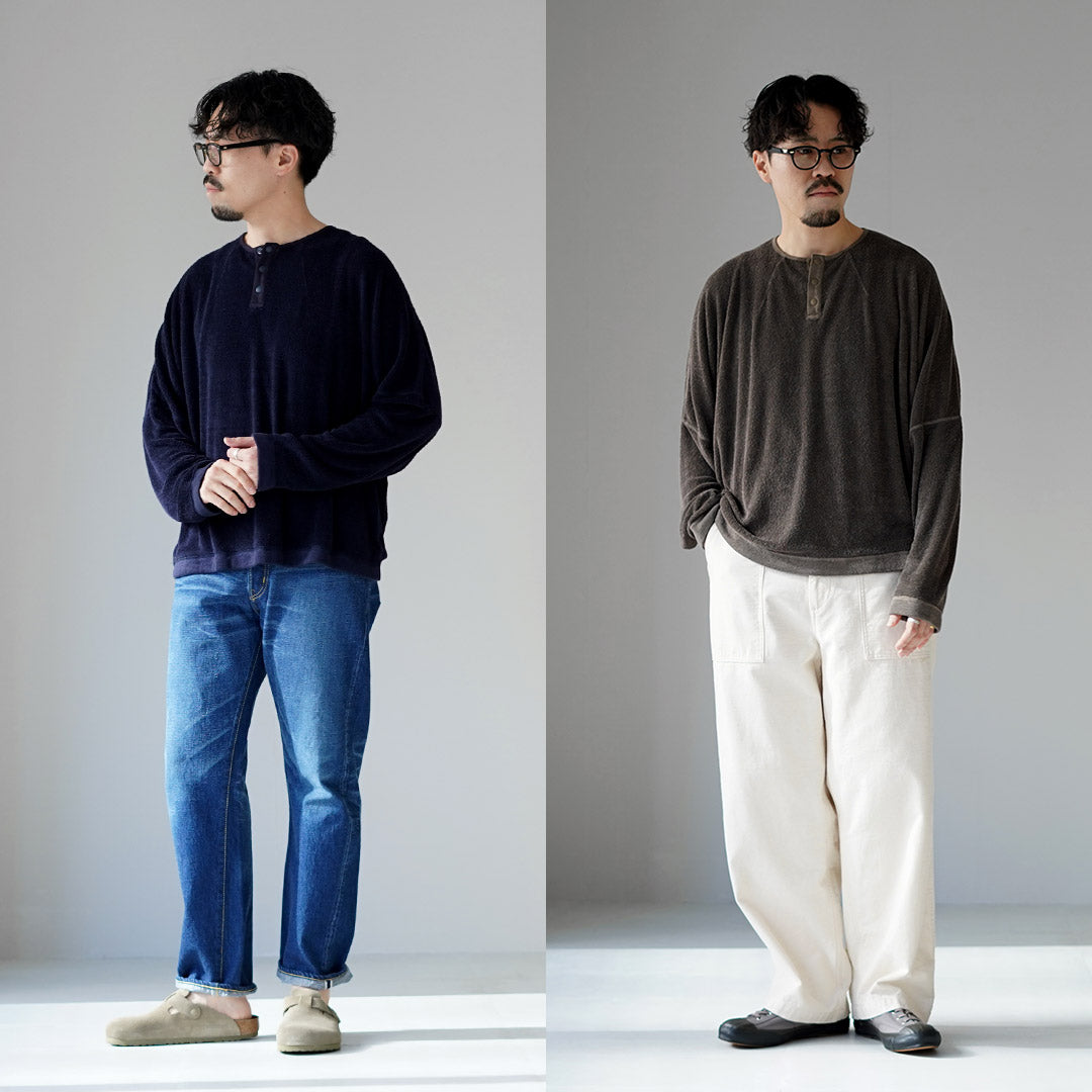 KEMA DESIGNS / 亞麻毛絨亨利領套頭衫