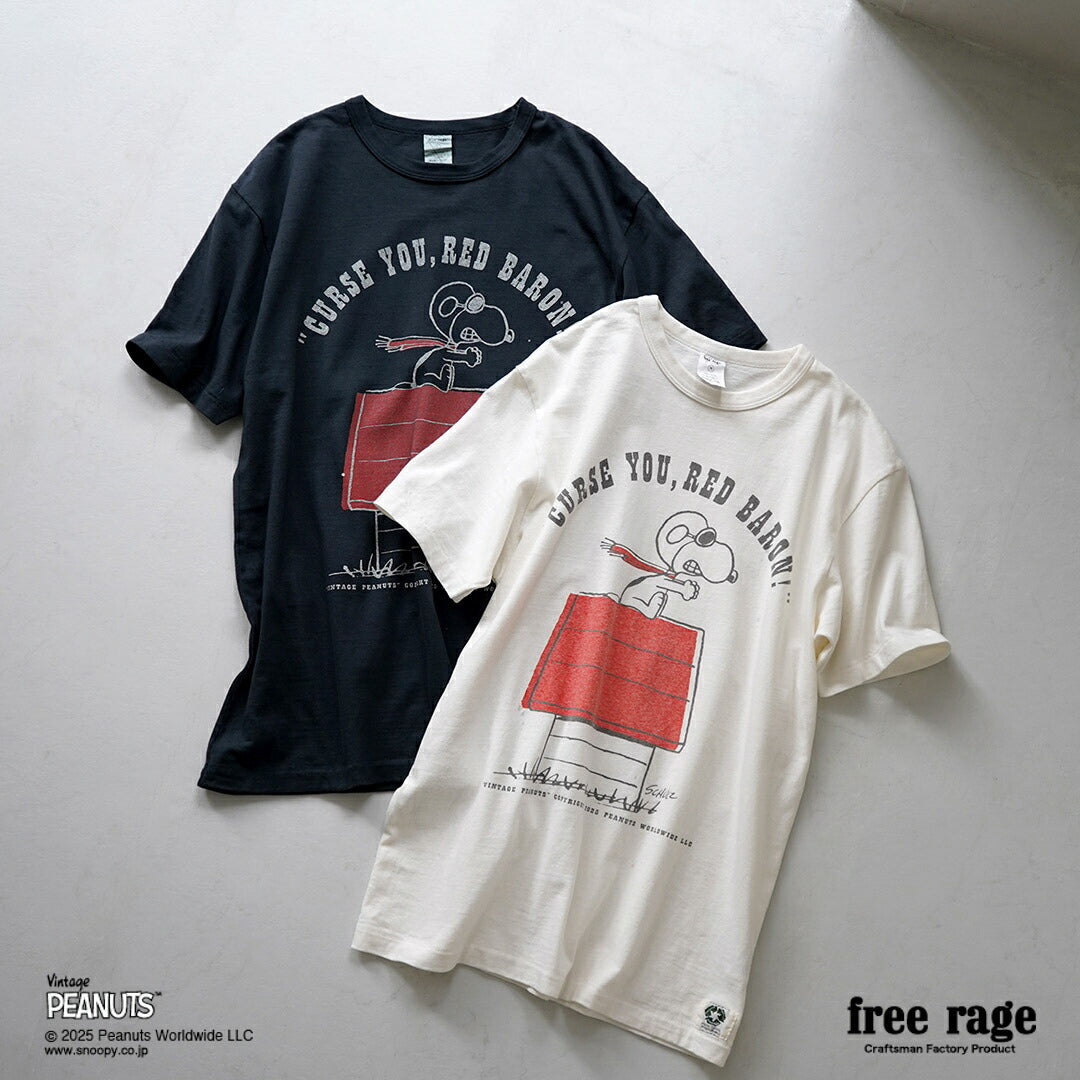 FREE RAGE / PEANUTS×free rage RED BARON Print Recycled Cotton Short Sleeve T-Shirt