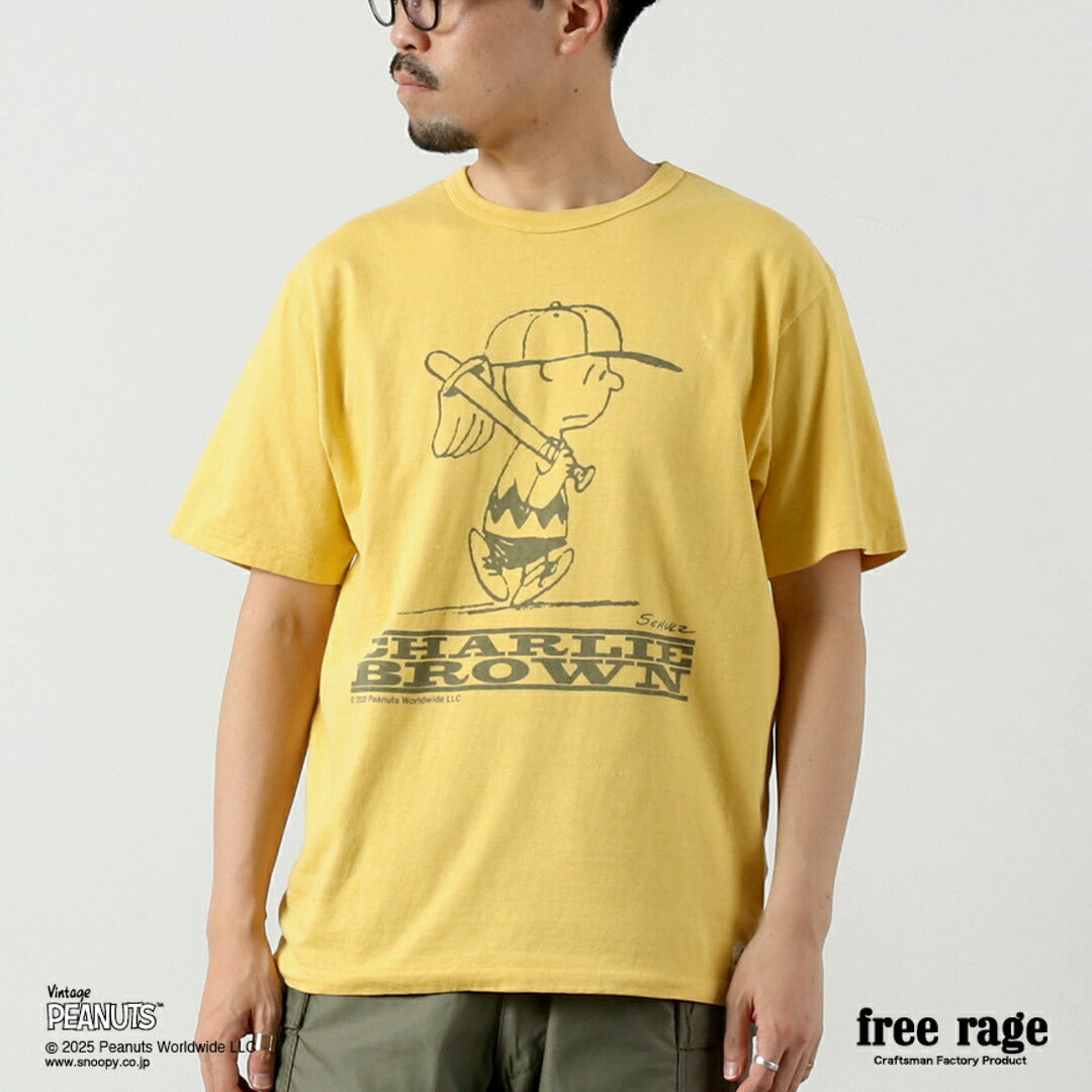 FREE RAGE / PEANUTS×free rage Charlie Brown Print Recycled Cotton Short Sleeve T-Shirt