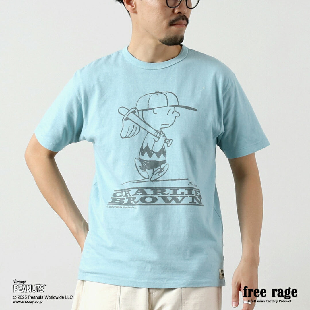 FREE RAGE / PEANUTS×free rage Charlie Brown Print Recycled Cotton Short Sleeve T-Shirt