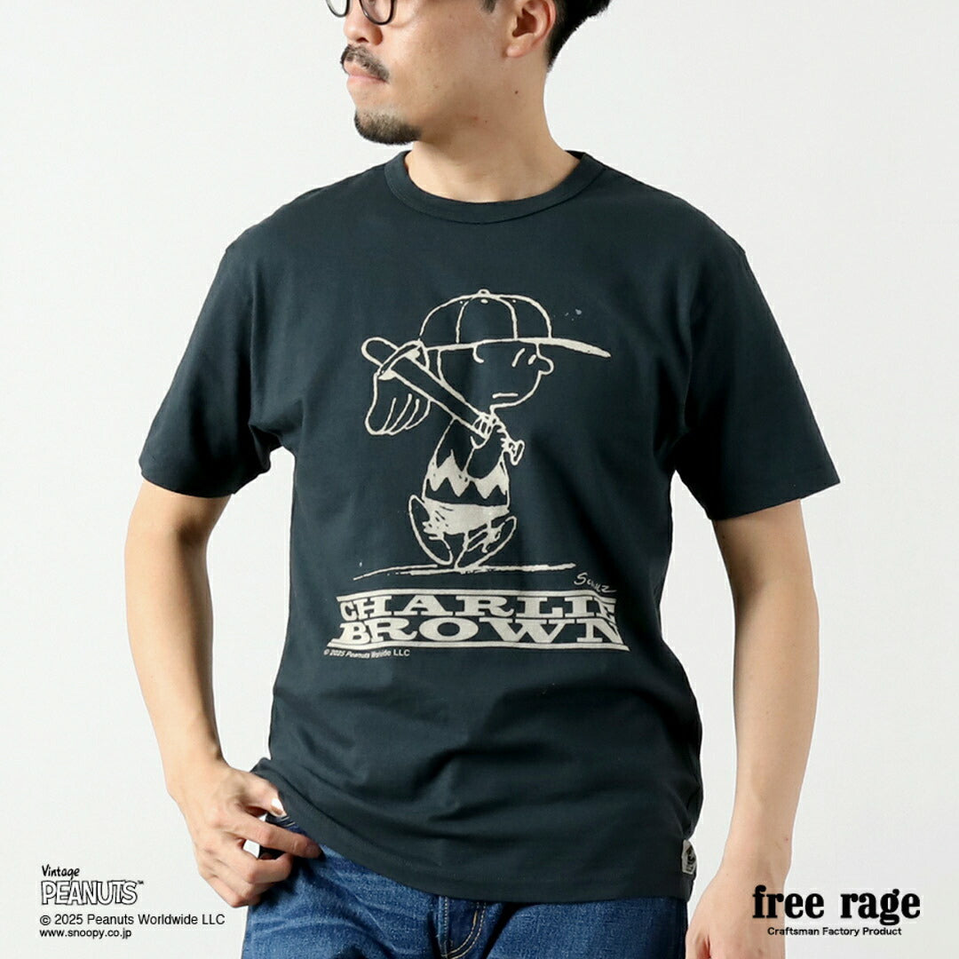 FREE RAGE / PEANUTS×free rage Charlie Brown Print Recycled Cotton Short Sleeve T-Shirt