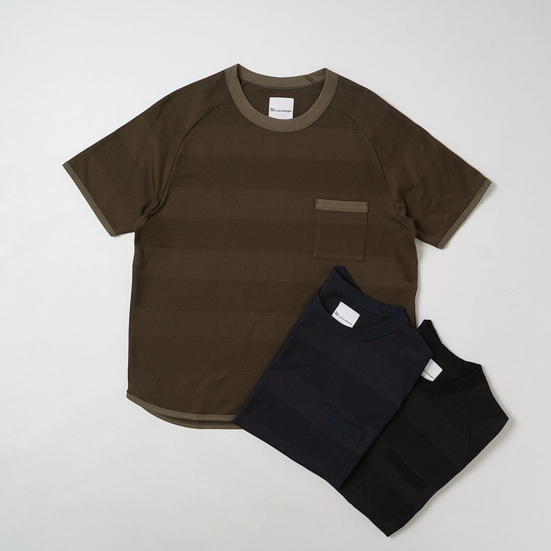 RE MADE IN TOKYO JAPAN / COOLMAX Jacquard Striped Knit T-Shirt