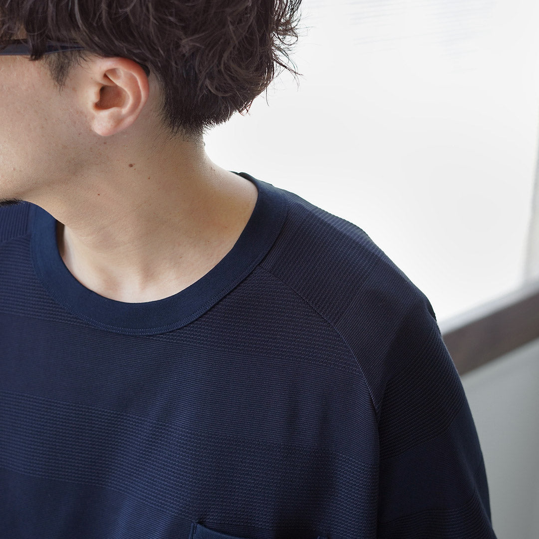 RE MADE IN TOKYO JAPAN / COOLMAX Jacquard Striped Knit T-Shirt