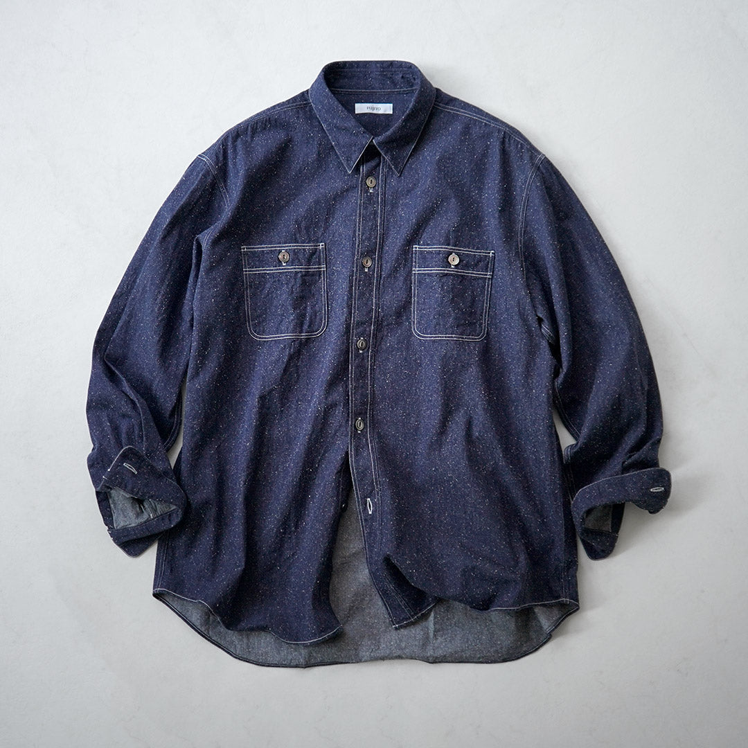 FUJITO / Chemise de travail surdimensionnée en chambray en denim Nep