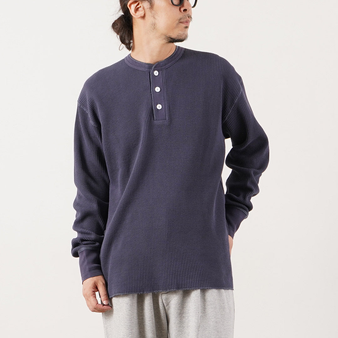 HEALTHKNIT / Thermal King Waffle Henley Neck Manga larga (teñido con pigmentos)