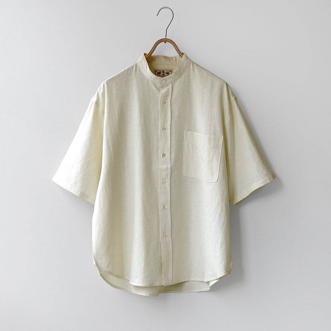 KEMA DESIGNS / Camisa con cuello mao de media manga de cáñamo/algodón orgánico