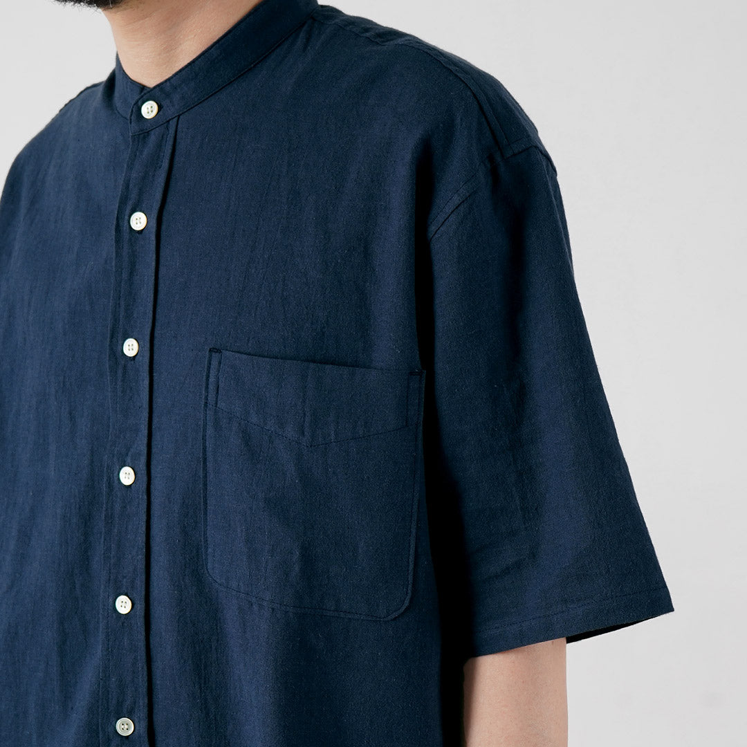 KEMA DESIGNS / Camisa con cuello mao de media manga de cáñamo/algodón orgánico
