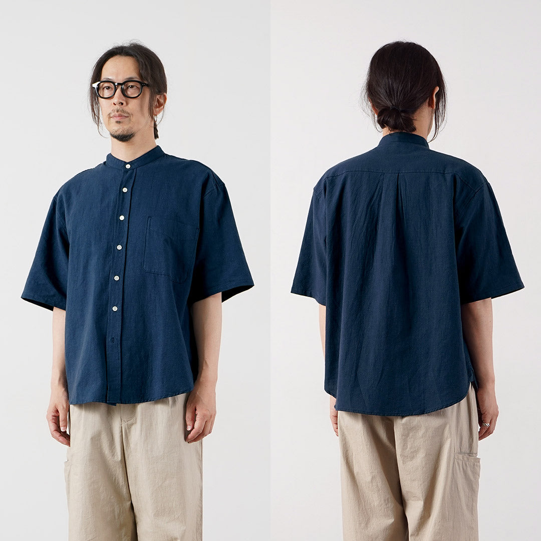 KEMA DESIGNS / Camisa con cuello mao de media manga de cáñamo/algodón orgánico