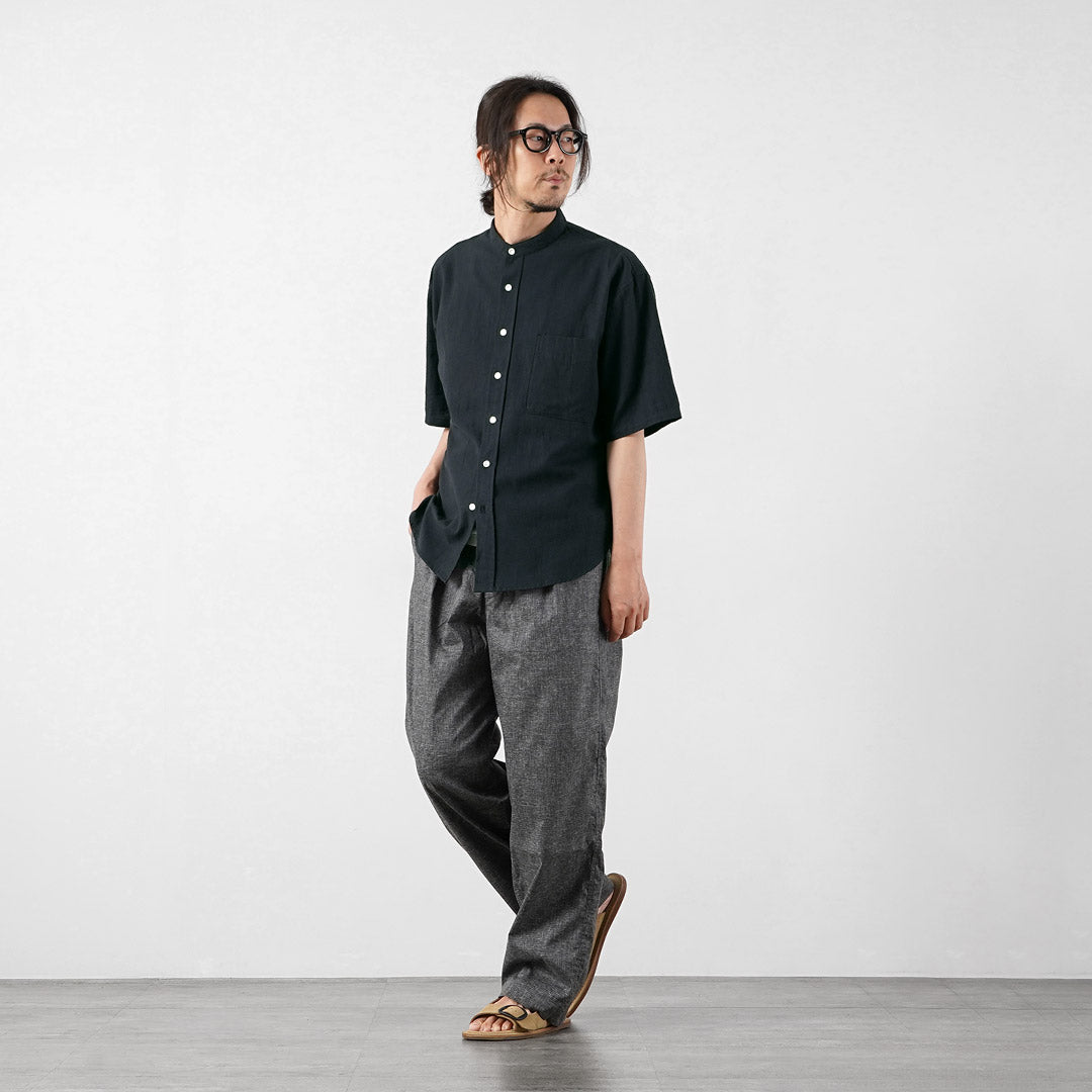KEMA DESIGNS / Camisa con cuello mao de media manga de cáñamo/algodón orgánico