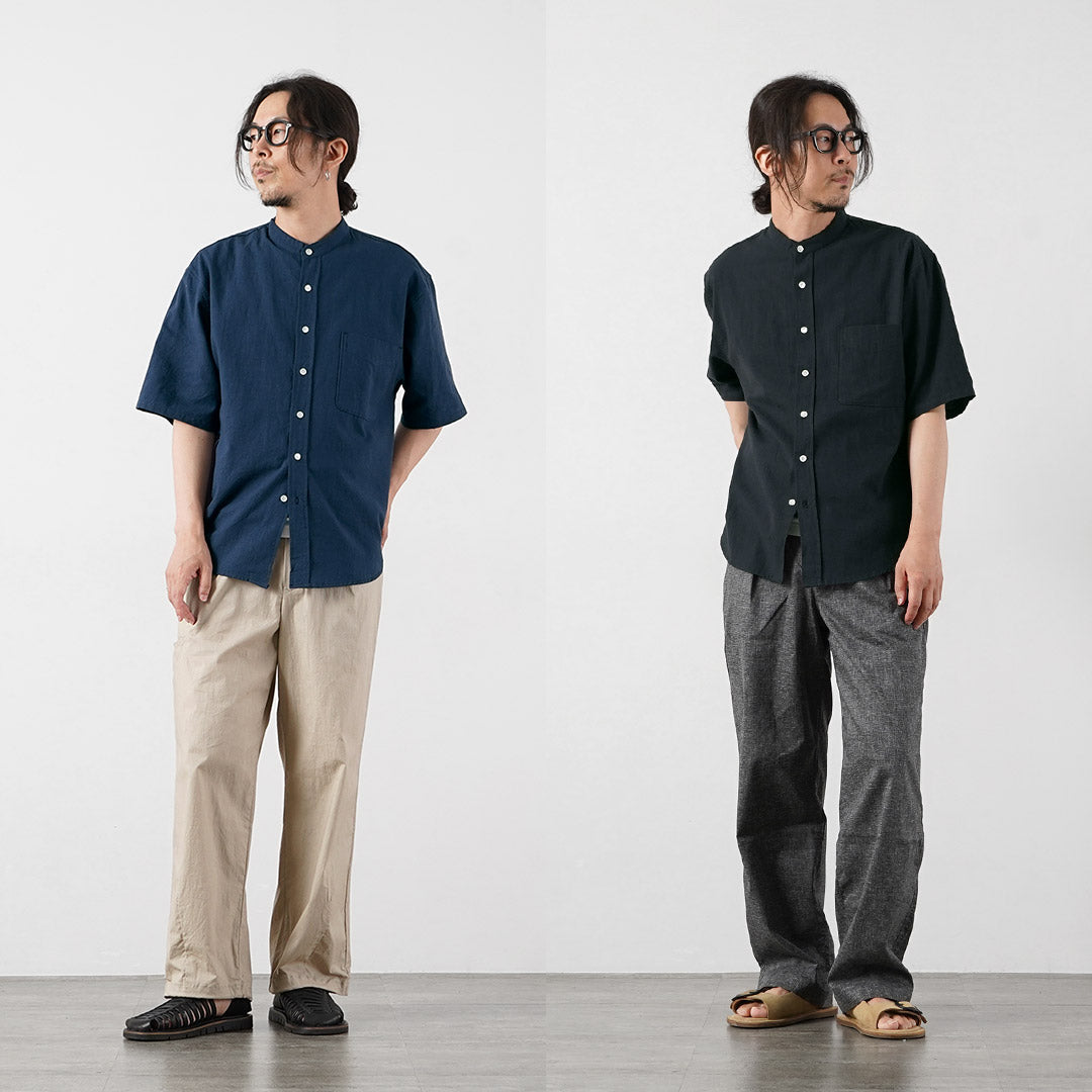 KEMA DESIGNS / Camisa con cuello mao de media manga de cáñamo/algodón orgánico