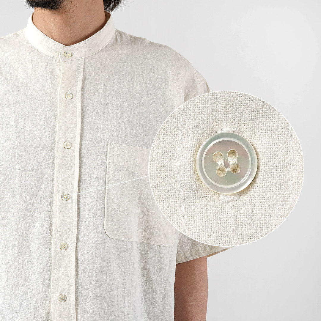 KEMA DESIGNS / Camisa con cuello mao de media manga de cáñamo/algodón orgánico