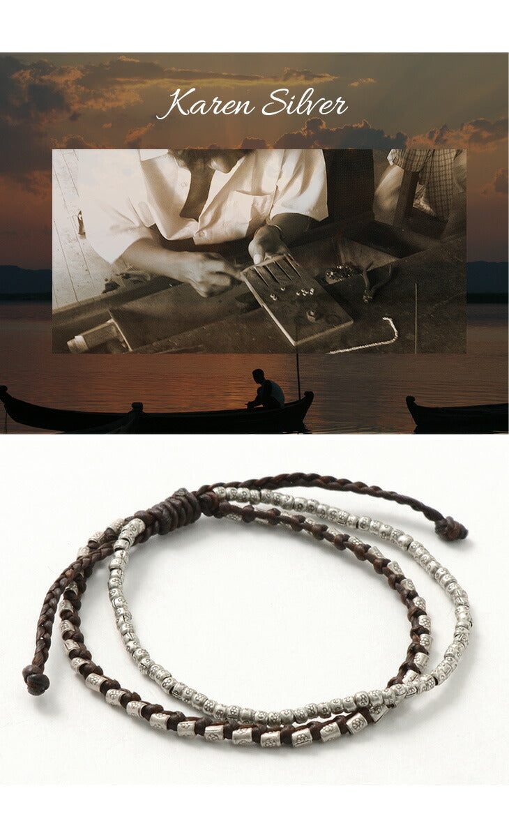 Bracelet phadua / double brin avec cordon ciré en argent